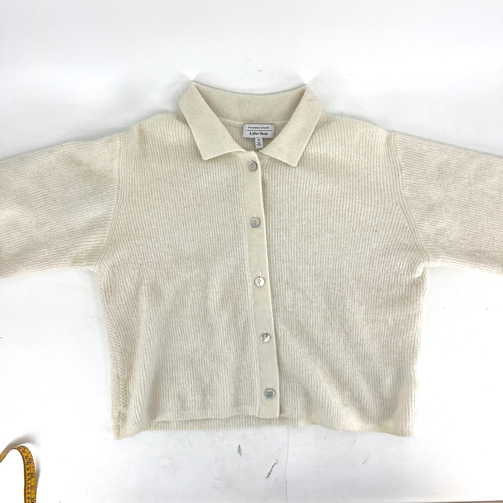 Stockholm Atelier Cream Wool Alpaca Collared Button Up Short Sleeve Sweater M‎ - Picture 4 of 8